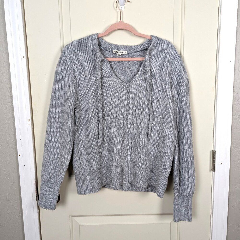 FRYE & CO. | Gray V-Neck Ribbed Sweater Size L - Picture 1 of 6